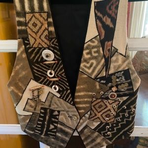 Patchwork, beaded, bark cloth vest